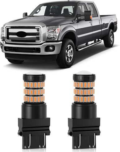 مصابيح LED 3157 3457 4057 باللون الأصفر الكهرمان متوافقة مع Ford 2011-2016 F250 F350 مصابيح إشارة الانعطاف الأمامية فائقة التحمل و2005-2020 F250 F350 مصابيح إشارة الانعطاف الخلفية فائقة التحمل، حزمة من 2 in Kuwait