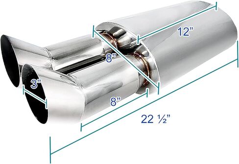 Spec-D ضبط طرف مائل مزدوج 3 "مخرج 2.5" مدخل كاتم صوت عادم غير قابل للصدأ in Kuwait