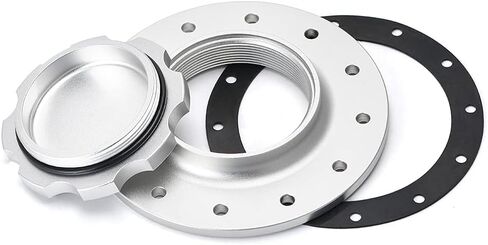 Billet Aluminum Fuel Cell Cap with 12 Bolt Flange - CNC Machined Twist-On Filler Neck Kit with Rubber Gasket - Universal Fit for RCI JAZ Racing Fuel Cells (5.343" Bolt Circle, Silver) in Kuwait