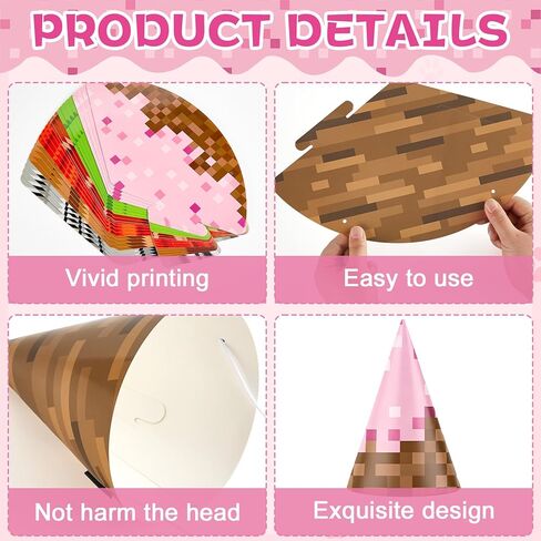 24pcs Pixel Video Game Party Hat Mining Birthday Decoration Pixel Game Theme Miner Paper Cone Hat Pixelated Party Headband Mining Adventure Theme Headband for Girls Boys Baby Shower Decoration Favors in Kuwait