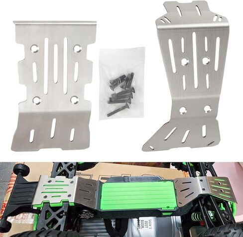 2-Piece Skid Plate Set, for ARRMA 1/10 Quake 2 Wheel Drive & 1/10 Gorgon 2 Wheel Drive, 1.5mm Vented Stainless Steel Chassis Armor Front & Rear Protection in Kuwait