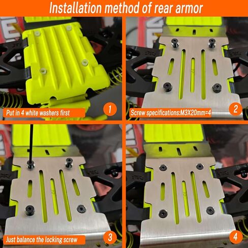 2-Piece Skid Plate Set, for ARRMA 1/10 Quake 2 Wheel Drive & 1/10 Gorgon 2 Wheel Drive, 1.5mm Vented Stainless Steel Chassis Armor Front & Rear Protection in Kuwait
