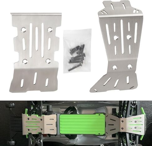 2-Piece Skid Plate Set, for ARRMA 1/10 Quake 2 Wheel Drive & 1/10 Gorgon 2 Wheel Drive, 1.5mm Vented Stainless Steel Chassis Armor Front & Rear Protection in Kuwait