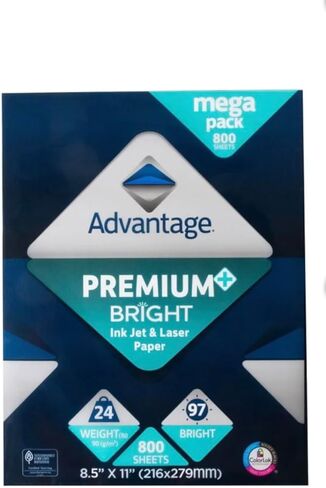 Advantage Premium+ Bright Inkjet and Laser Paper, 8.5x11 Inch, White, 24lb, 97 Bright, 800 Sheets, with Black Pen in Kuwait