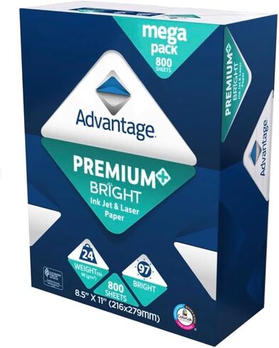 Advantage Premium+ Bright Inkjet and Laser Paper, 8.5x11 Inch, White, 24lb, 97 Bright, 800 Sheets, with Black Pen in Kuwait