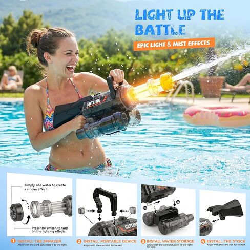 Electric Water Gun with LED Light and Rotating Nozzle, Large Capacity Water Blaster with Rechargeable Battery, 28–32FT Long Range Squirt Gun for Pool Beach Backyard Summer Games in Kuwait