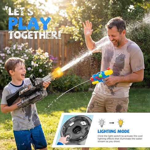 Electric Water Gun with LED Light and Rotating Nozzle, Large Capacity Water Blaster with Rechargeable Battery, 28–32FT Long Range Squirt Gun for Pool Beach Backyard Summer Games in Kuwait