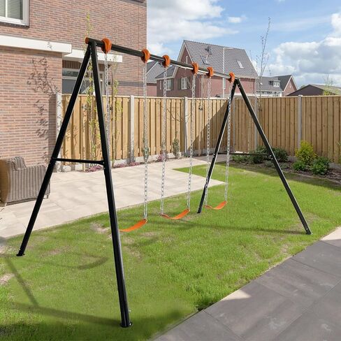 MR Heavy Duty Steel Swing Set, 10’ Tall Swing Sets with 3 Belt Swings, Classic A-Frame Metal Swing Set for Outdoor Backyard 700 Lbs Load Capacity in Kuwait