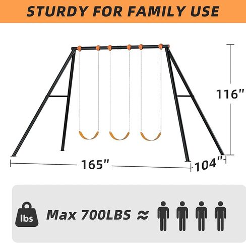 MR Heavy Duty Steel Swing Set, 10’ Tall Swing Sets with 3 Belt Swings, Classic A-Frame Metal Swing Set for Outdoor Backyard 700 Lbs Load Capacity in Kuwait