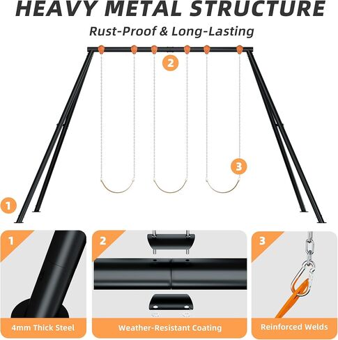 MR Heavy Duty Steel Swing Set, 10’ Tall Swing Sets with 3 Belt Swings, Classic A-Frame Metal Swing Set for Outdoor Backyard 700 Lbs Load Capacity in Kuwait