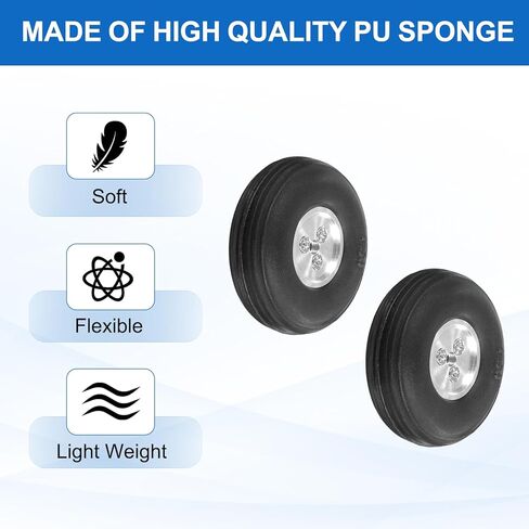 MECCANIXITY RC Airplane Wheels 1.5" OD 0.55" Thickness 0.124" Hole RC Airplane, Aircraft PU Sponge Wheels, Tire Tail Undercarriage RC Foam Replacement Kit for DIY Plane Helicopter, Pack of 1 in Kuwait