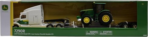 نصف شاحنة Tomy Peterbilt Lowboy مع جرار John Deere 7290R - مقياس 1:32 - مجموعة نقل مقطورة Lowboy مع تفاصيل Peterbilt وJohn Deere الأصلية - للأعمار من 3 سنوات فما فوق in Kuwait