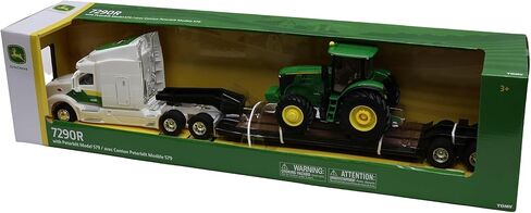 نصف شاحنة Tomy Peterbilt Lowboy مع جرار John Deere 7290R - مقياس 1:32 - مجموعة نقل مقطورة Lowboy مع تفاصيل Peterbilt وJohn Deere الأصلية - للأعمار من 3 سنوات فما فوق in Kuwait