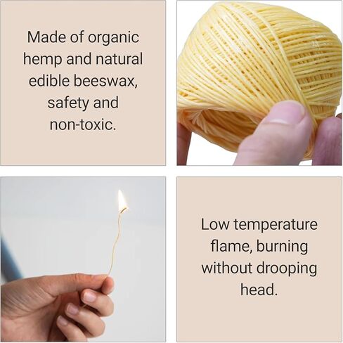 Hemp Wick, 61m Edible Wick for Butter Candle Portable Edible Candle Wicks for Butter Candle Slow Burning Candle Wick Lightweight Hemp Wick Roll(Light) in Kuwait