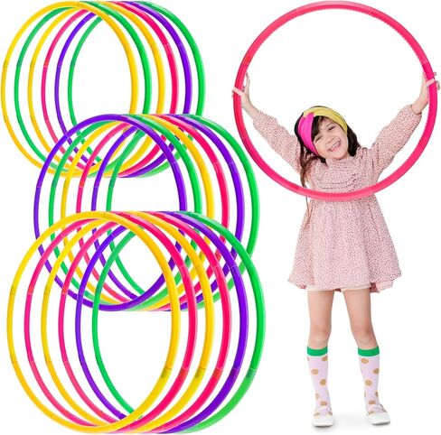 Tigeen 18 Pack Toy Color Hoop for Kids, 3 Style Detachable Adjustable Light Weight Plastic Exercise Hoop Bulk for Party Games, Dance, Dog Agility in Kuwait