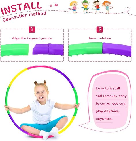 Tigeen 18 Pack Toy Color Hoop for Kids, 3 Style Detachable Adjustable Light Weight Plastic Exercise Hoop Bulk for Party Games, Dance, Dog Agility in Kuwait