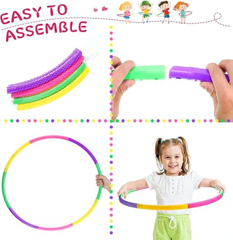 Tigeen 18 Pack Toy Color Hoop for Kids, 3 Style Detachable Adjustable Light Weight Plastic Exercise Hoop Bulk for Party Games, Dance, Dog Agility in Kuwait