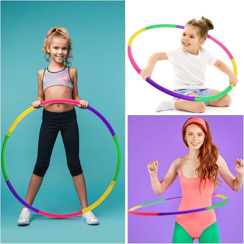 Tigeen 18 Pack Toy Color Hoop for Kids, 3 Style Detachable Adjustable Light Weight Plastic Exercise Hoop Bulk for Party Games, Dance, Dog Agility in Kuwait
