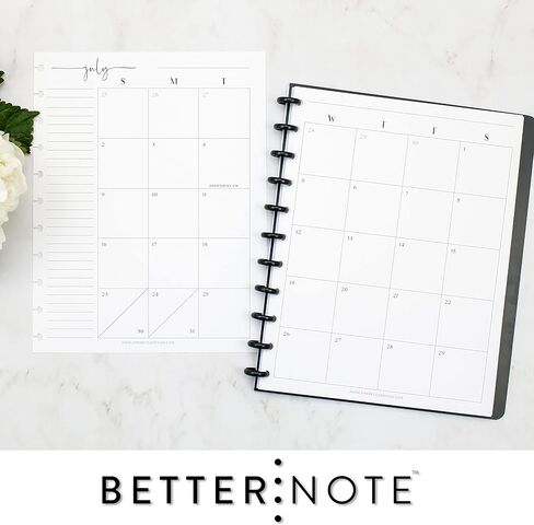BetterNote July 2026 - June 2027 Academic Monthly Calendar Refill for Discbound Notebook, School Dates, Fits Levenger Circa, Big Happy Planner, Arc, TUL, Disc Refill (11-Disc, 8.5"x11", Modern) in Kuwait