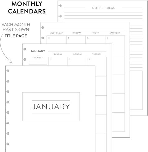 BetterNote July 2026 - June 2027 Academic Monthly Calendar Refill for Discbound Notebook, School Dates, Fits Levenger Circa, Big Happy Planner, Arc, TUL, Disc Refill (11-Disc, 8.5"x11", Modern) in Kuwait