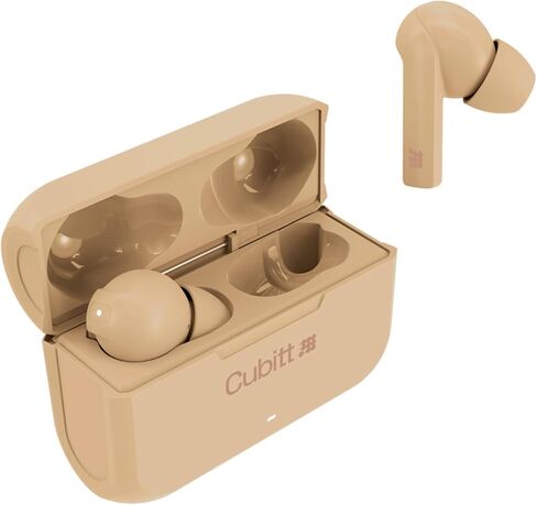 سماعات أذن Cubitt True اللاسلكية الجيل 2، 5.3 بلوتوث، مقاومة الماء IPX5، صوت ممتاز، تحكم باللمس، ميكروفون مدمج، مساعدة صوتية، وضع اللعب للرجال والنساء (بيج) in Saudi Arabia