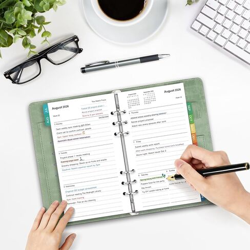 عبوات المخطط الأسبوعية والشهرية 2026-2027: إدراجات مخطط A6 لمدة 18 شهرًا للمجلدات ذات 6 حلقات، يوليو 2026 - ديسمبر 2027، ورق سميك 100 جرامًا للمتر المربع، إدراجات مثقوبة بـ 6 فتحات مع علامات تبويب شهرية ملونة، 3-3/4 بوصة × 6-3/4 بوصة in Kuwait