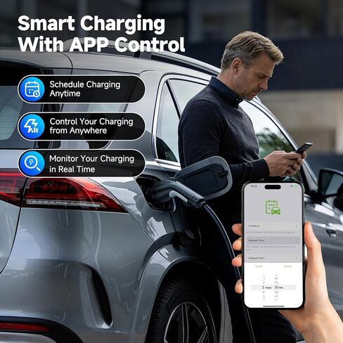 EVDANCE Level 2 EV Charger, 32A 7.68kW Portable Electric Vehicle Charging Station, 25FT Cable, APP Control, Delay Time & Adjustable Current, Fast Home EV Charger Compatible with All J1772 EVs in Kuwait