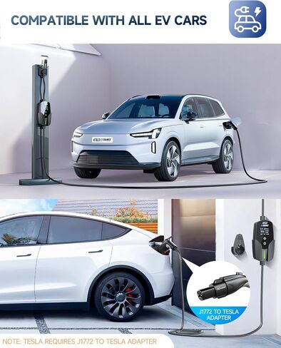 EVDANCE Level 2 EV Charger, 32A 7.68kW Portable Electric Vehicle Charging Station, 25FT Cable, APP Control, Delay Time & Adjustable Current, Fast Home EV Charger Compatible with All J1772 EVs in Kuwait