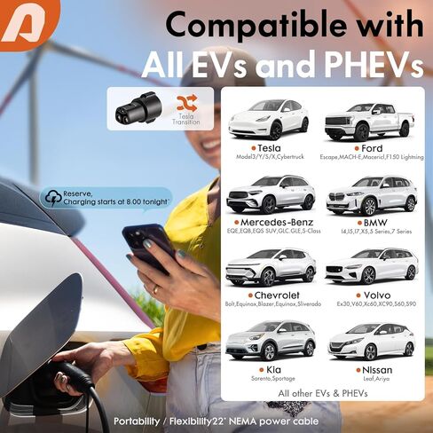 48A Level 2 EV Charger, 240V 11.5kW High-Speed J1772 Electric Vehicle Charger with 20ft NEMA 14-50 Plug, Smart APP/Wi-Fi Control in Kuwait