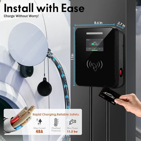 48A Level 2 EV Charger, 240V 11.5kW High-Speed J1772 Electric Vehicle Charger with 20ft NEMA 14-50 Plug, Smart APP/Wi-Fi Control in Kuwait