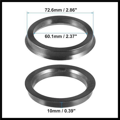 72.6mm to 60.1mm Universal Car Hub Centric Rings Black - Pack of 4 Durable Material in Kuwait