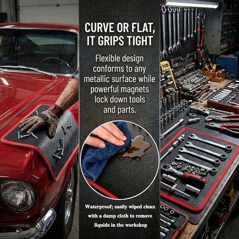 Magnetic Tool Mat 3 Pack, Non-Slip Flexible Magnetic Tool Pad, Heavy Duty 40 lbs Parts Holder with PVC Protection, Tool Organizer for Mechanic Auto Repair Garage (Red) in Kuwait
