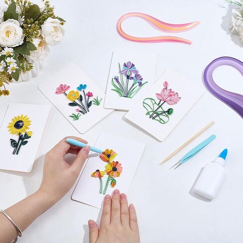 WEBEEDY 20 Sets Paper Quilling Kits 5 Styles Flower Card Making Kit with Instruction for Adult Beginner Handmade 3D Sunflower Lotus Tulip Paper Quilling Cards for Christmas Birthday Wedding Decor in Kuwait