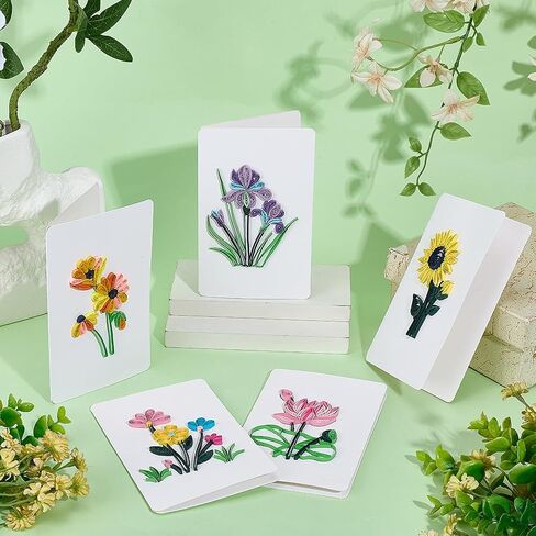 WEBEEDY 20 Sets Paper Quilling Kits 5 Styles Flower Card Making Kit with Instruction for Adult Beginner Handmade 3D Sunflower Lotus Tulip Paper Quilling Cards for Christmas Birthday Wedding Decor in Kuwait