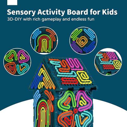 Sensory Fidget Toys for Kids Adults，3D Sensory Activity Board for Stress Anxiety Autistic ADHD，Contains 30 Silicone Cords，Silent, Calming, Focus, Fingertip Gift for Girls Boys in Kuwait