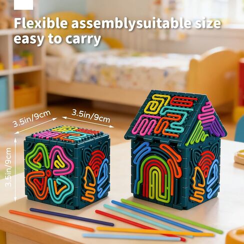 Sensory Fidget Toys for Kids Adults，3D Sensory Activity Board for Stress Anxiety Autistic ADHD，Contains 30 Silicone Cords，Silent, Calming, Focus, Fingertip Gift for Girls Boys in Kuwait
