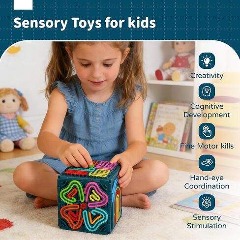 Sensory Fidget Toys for Kids Adults，3D Sensory Activity Board for Stress Anxiety Autistic ADHD，Contains 30 Silicone Cords，Silent, Calming, Focus, Fingertip Gift for Girls Boys in Kuwait