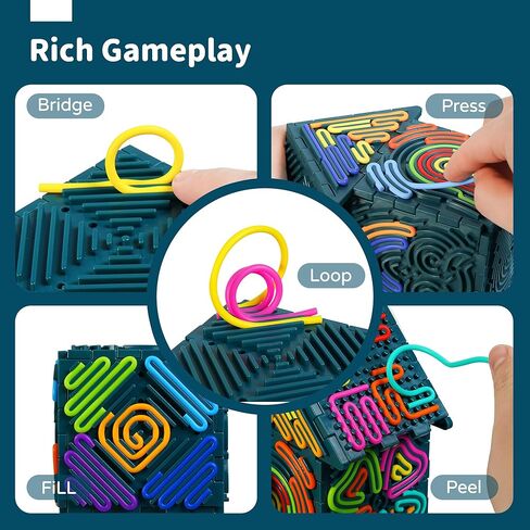 Sensory Fidget Toys for Kids Adults，3D Sensory Activity Board for Stress Anxiety Autistic ADHD，Contains 30 Silicone Cords，Silent, Calming, Focus, Fingertip Gift for Girls Boys in Kuwait