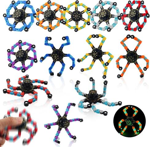 12PCS Transformable Fidget Spinner Toys Deformable Chain Robot Glow Sensory Toys for Boys Girls Teens Stress Relief Classroom Prizes Birthday Holiday Party Favors Gifts in Kuwait