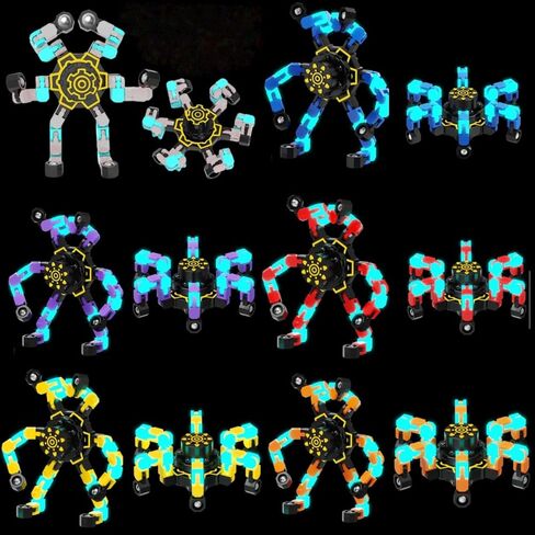 12PCS Transformable Fidget Spinner Toys Deformable Chain Robot Glow Sensory Toys for Boys Girls Teens Stress Relief Classroom Prizes Birthday Holiday Party Favors Gifts in Kuwait