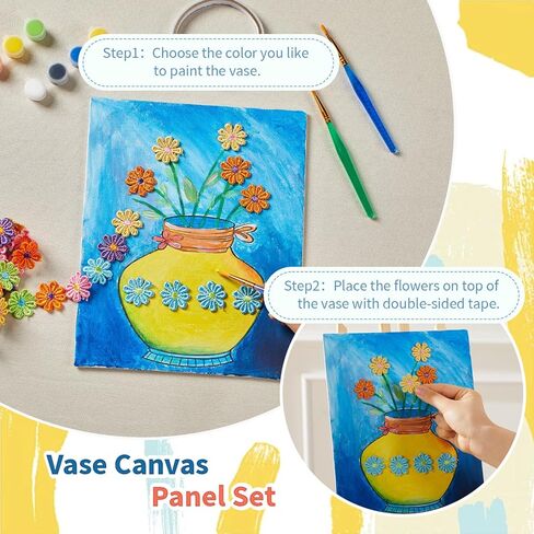 DIY Vase Pre Drawn Canvas Painting Kit, 3-Pack 8x10 Inch Canvas Panels, 40 Tassel Flowers, 8 Acrylic Paints, 3 Brushes & Double-Sided Tape, Creative Art Kit for DIY Projects & Crafting Fun in Kuwait
