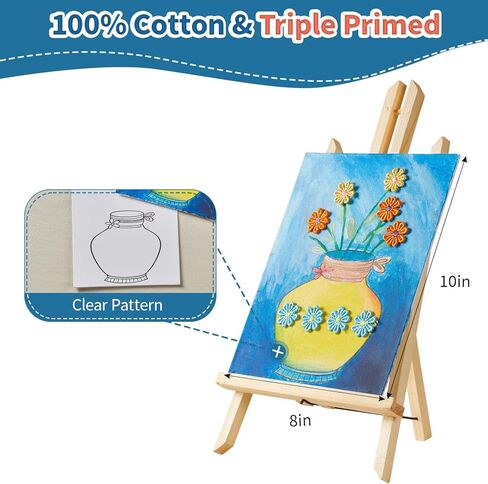 DIY Vase Pre Drawn Canvas Painting Kit, 3-Pack 8x10 Inch Canvas Panels, 40 Tassel Flowers, 8 Acrylic Paints, 3 Brushes & Double-Sided Tape, Creative Art Kit for DIY Projects & Crafting Fun in Kuwait