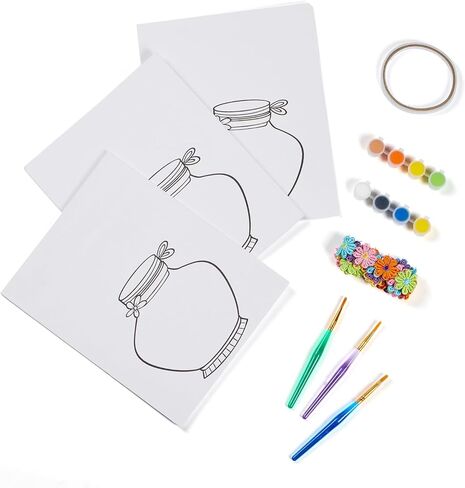 DIY Vase Pre Drawn Canvas Painting Kit, 3-Pack 8x10 Inch Canvas Panels, 40 Tassel Flowers, 8 Acrylic Paints, 3 Brushes & Double-Sided Tape, Creative Art Kit for DIY Projects & Crafting Fun in Kuwait