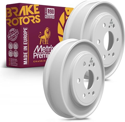أجزاء الهيكل الفاخرة من Metrix - 13.23 بوصة (336 مم) طقم طبل الفرامل الخلفي المطلي 2 قطعة يناسب 2005-2008 شيفروليه سيلفرادو 1500، 2005-2008 جي إم سي سييرا 1500، استبدال 9764R، صنع في أوروبا in Kuwait