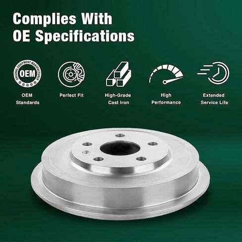Rear Brake Drum fits Chevrolet Cavalier 2.2L 1994-2002, fits Chevrolet Cavalier 2.4L 1995-2002, fits Oldsmobile Achieva 2.3L 1994 1995 OE Replacement Drums 2Pcs 9.64inch (244.86mm) 5-Hole in Kuwait