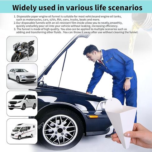 50 Pcs Foldable Paper Funnels, 8-Ounce Disposable Oil Funnel with Suitable for Adding Car Fuel Oil, Motor Engine Oil, Coolant and Other Fluids in Kuwait