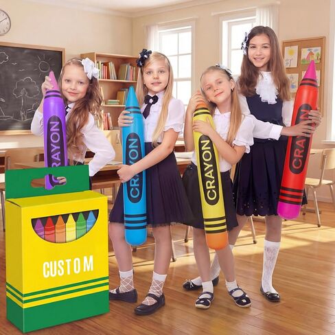 10 Pcs Inflatable Crayons Balloons with Paper Box Number Alphabet Stickers Colorful 21.7 Inch Neon Blow up Crayon Welcome Back to School Party Decorations Classroom Birthday Photo Booth Props in Kuwait