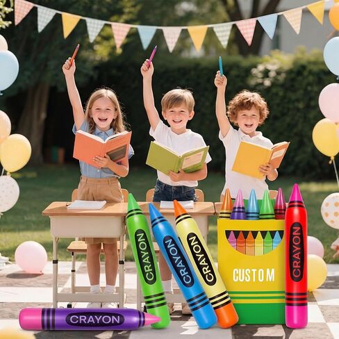 10 Pcs Inflatable Crayons Balloons with Paper Box Number Alphabet Stickers Colorful 21.7 Inch Neon Blow up Crayon Welcome Back to School Party Decorations Classroom Birthday Photo Booth Props in Kuwait