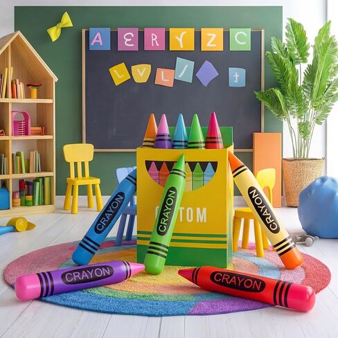 10 Pcs Inflatable Crayons Balloons with Paper Box Number Alphabet Stickers Colorful 21.7 Inch Neon Blow up Crayon Welcome Back to School Party Decorations Classroom Birthday Photo Booth Props in Kuwait