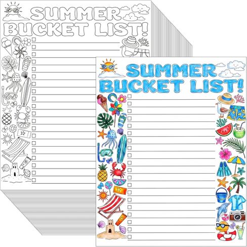 Fullhawl 48 Pcs My Summer Bucket List Coloring Poster End of School Year Gift Color Your Own Summer Bucket List Activity Poster DIY Crafts for Camp Party Supplies Home Fun Art Activities in Kuwait
